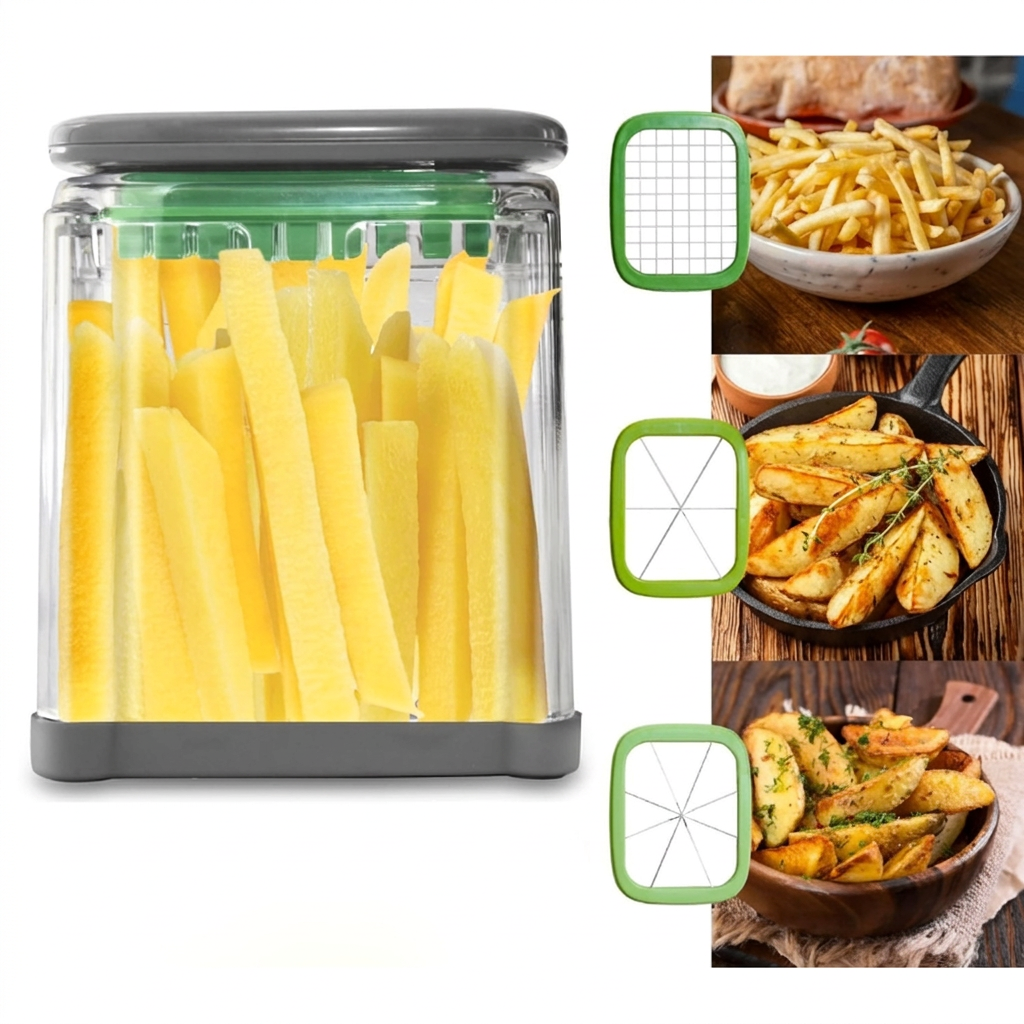 3-in-1 French Fry Cutter with Interchangeable Blades
